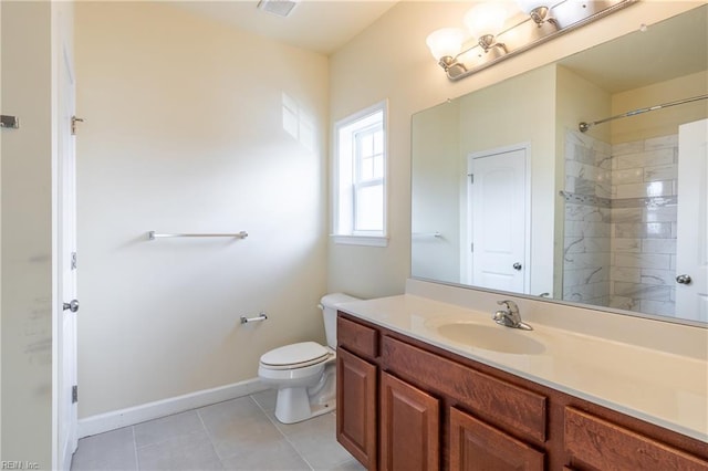 full bathroom featuring visible vents, baseboards, toilet, tile patterned flooring, and vanity