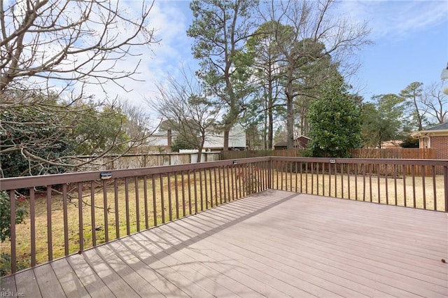 wooden terrace featuring a fenced backyard