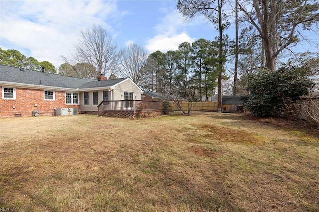 view of yard featuring a fenced backyard and a deck