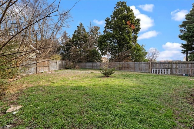 view of yard featuring a fenced backyard