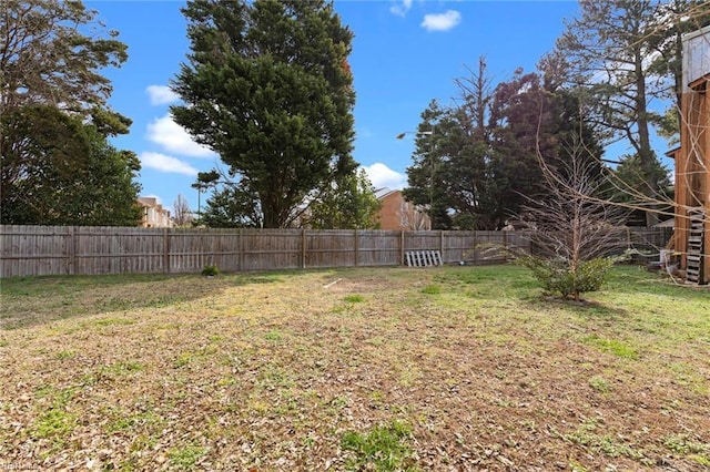 view of yard with a fenced backyard