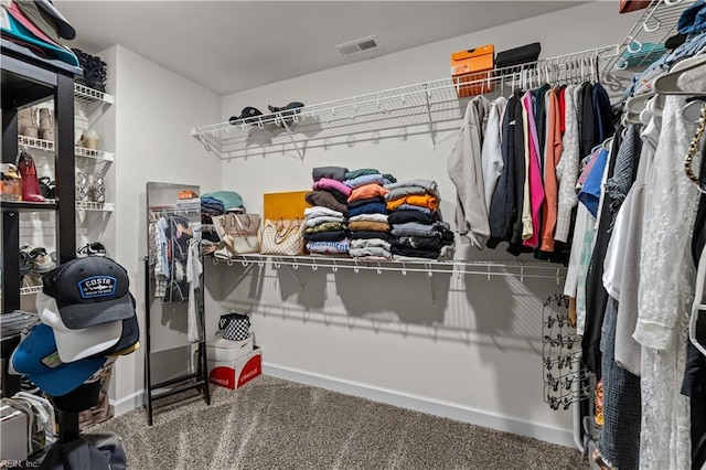 spacious closet with visible vents and carpet