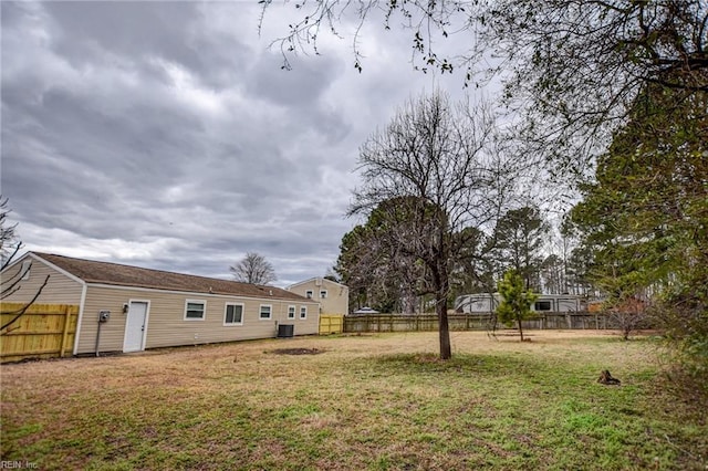 view of yard with a fenced backyard