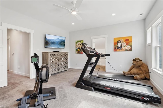 exercise room featuring plenty of natural light, baseboards, and recessed lighting