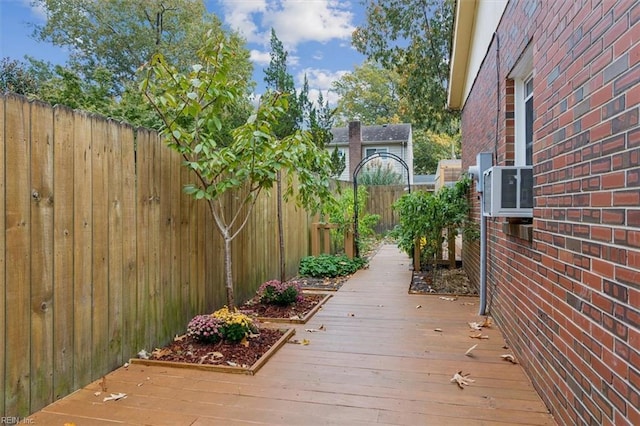 wooden terrace featuring a fenced backyard