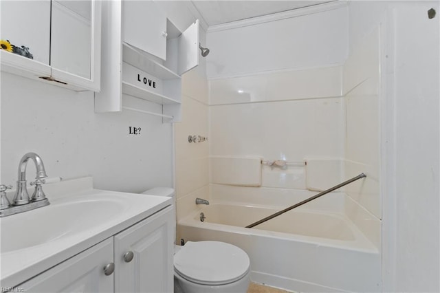 bathroom with toilet, vanity, and shower / bathing tub combination