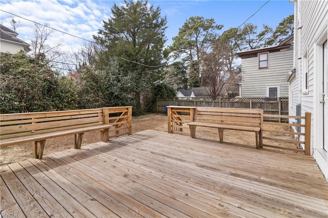 wooden terrace featuring a fenced backyard