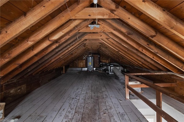 unfinished attic with water heater