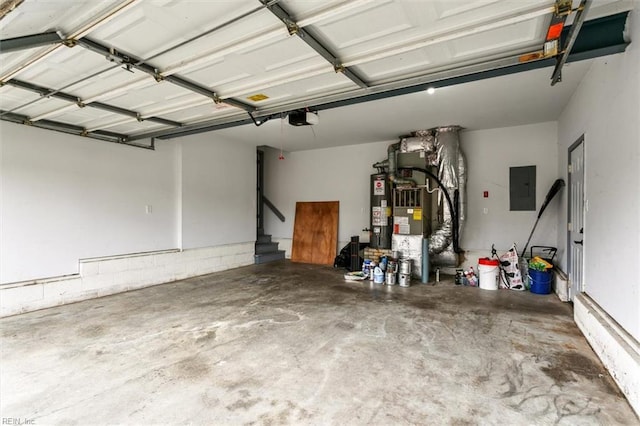 garage featuring electric panel and a garage door opener