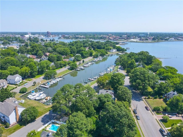 bird's eye view featuring a water view