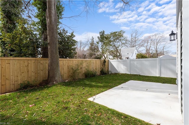 view of yard with a patio and a fenced backyard