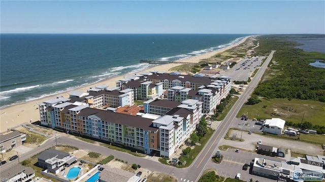 aerial view featuring a beach view and a water view