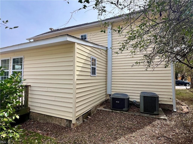 view of property exterior featuring central AC unit