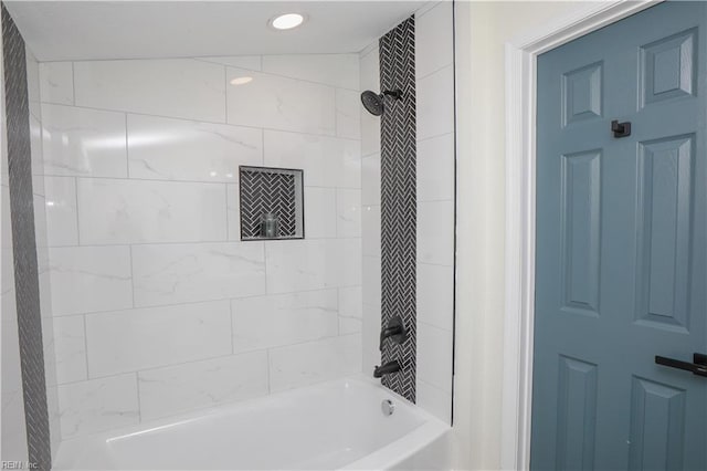 full bath with bathing tub / shower combination and recessed lighting