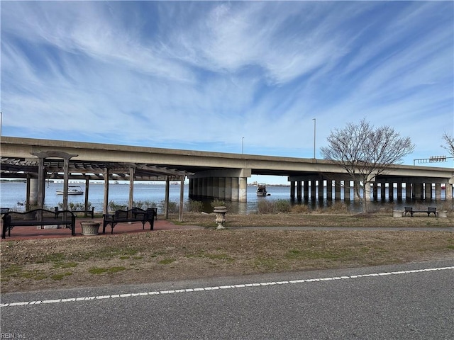 view of dock with a water view