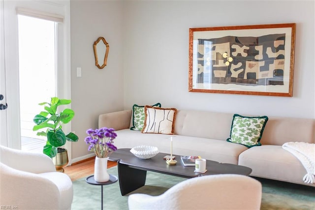 living room featuring baseboards and wood finished floors