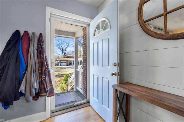 foyer entrance with wood finished floors