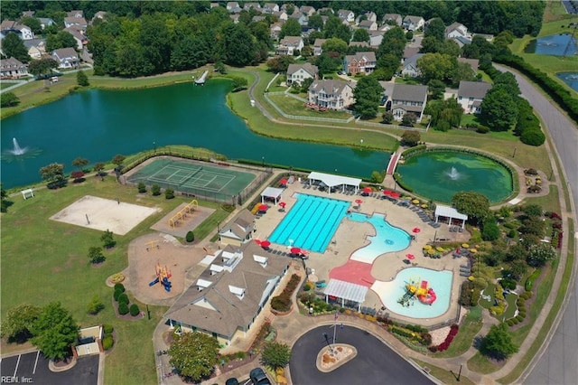 aerial view featuring a water view