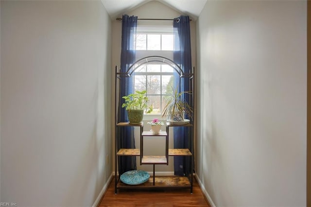 room details featuring baseboards and wood finished floors