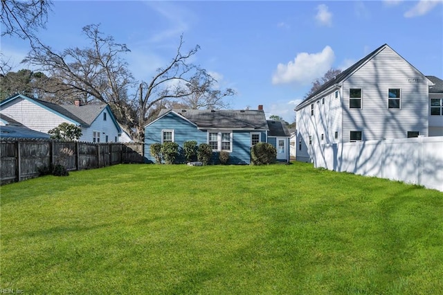 view of yard with a fenced backyard