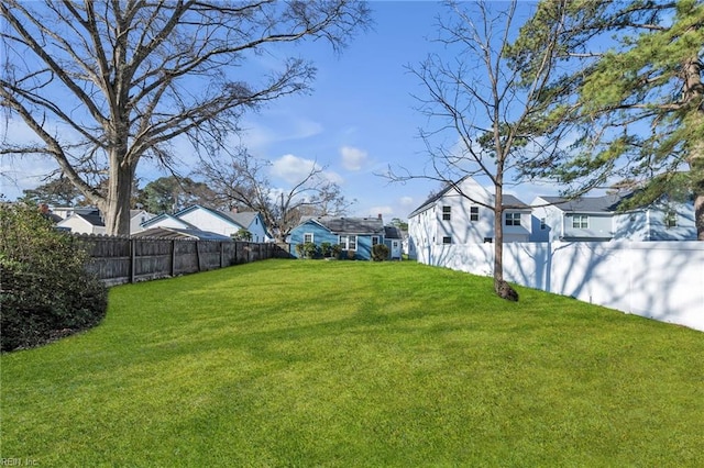 view of yard with a fenced backyard