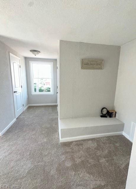 unfurnished bedroom featuring carpet flooring, baseboards, and a textured ceiling