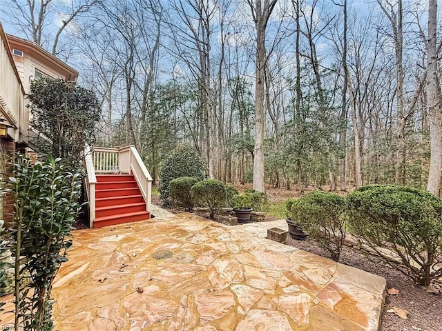 view of patio featuring stairs