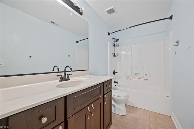 bathroom featuring tile patterned flooring, visible vents, toilet, and vanity