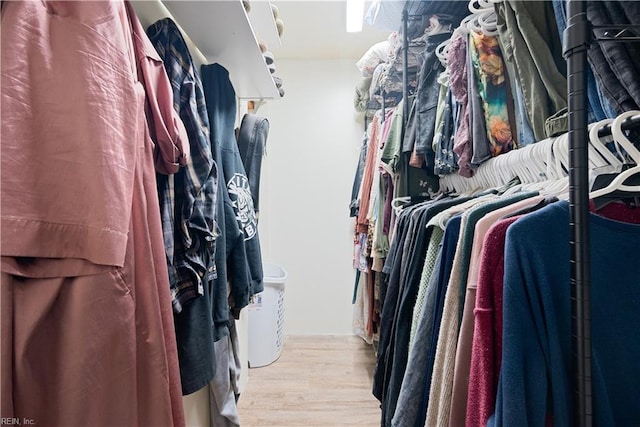 walk in closet with wood finished floors