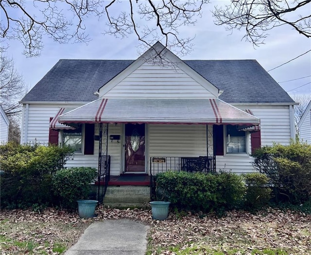 view of front of house featuring roof with shingles and a porch