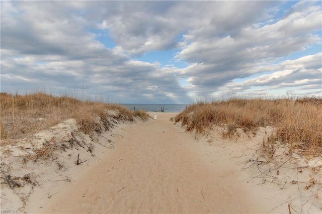 view of water feature featuring a beach view