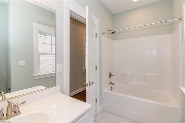 full bathroom with tile patterned floors, shower / washtub combination, and vanity