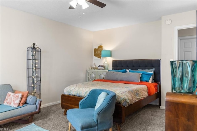 bedroom featuring baseboards, carpet, and a ceiling fan