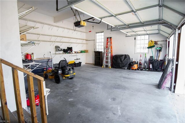 garage with a garage door opener