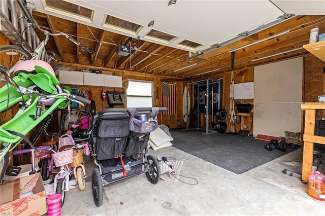 garage with a garage door opener