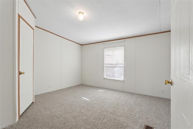 carpeted empty room featuring crown molding