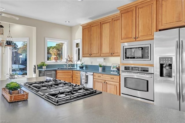 kitchen featuring a sink, dark countertops, and appliances with stainless steel finishes