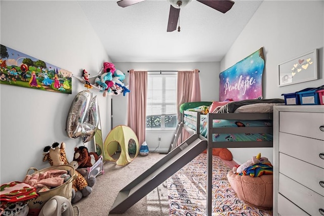 bedroom featuring carpet floors and ceiling fan