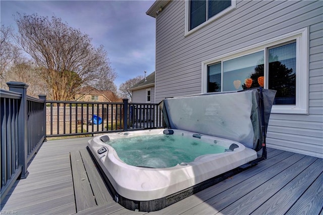 wooden terrace with hot tub deck surround