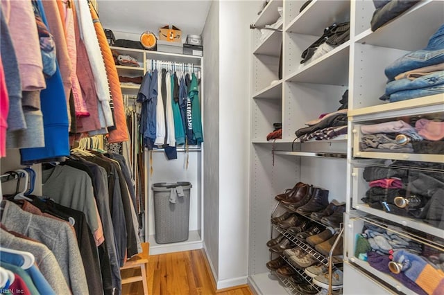 walk in closet with wood finished floors