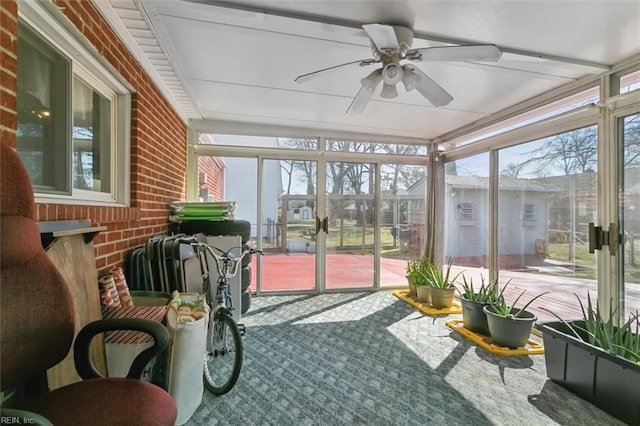 sunroom / solarium with ceiling fan