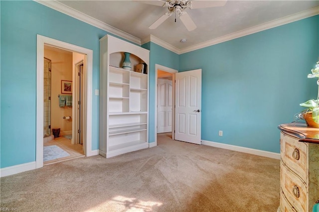 unfurnished bedroom with baseboards, carpet floors, and ornamental molding