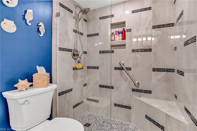 bathroom featuring toilet and a stall shower