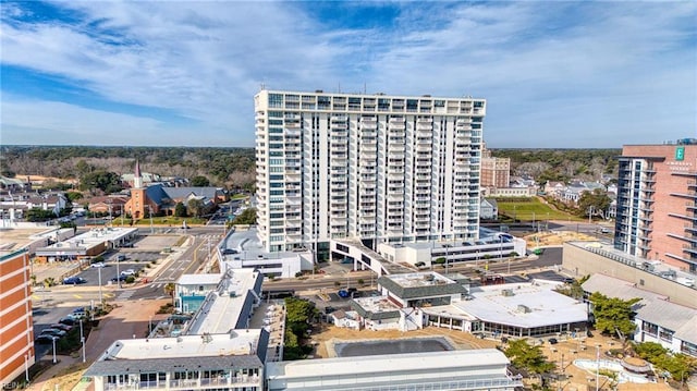 view of building exterior with a city view