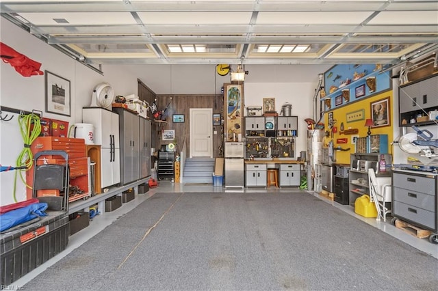 garage featuring a workshop area