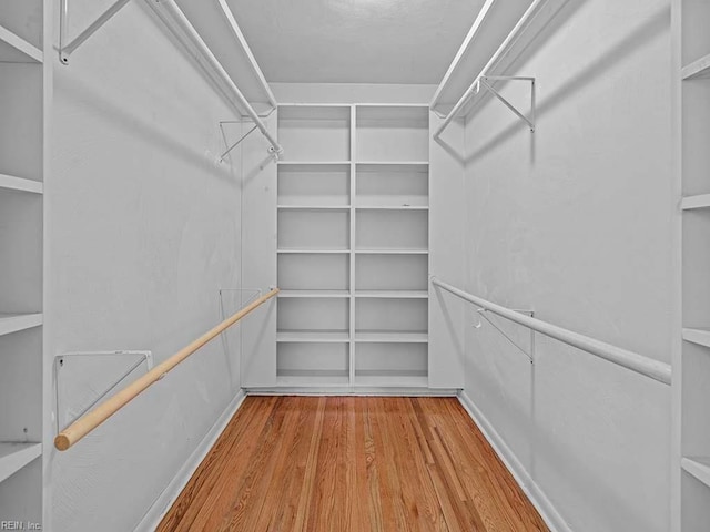 walk in closet with wood finished floors