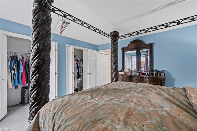 carpeted bedroom with multiple closets