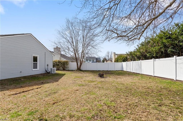 view of yard with a fenced backyard