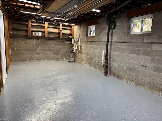 basement featuring concrete block wall