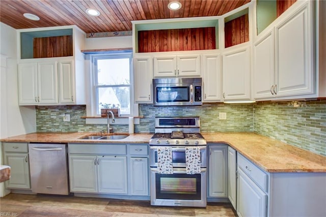 kitchen featuring a sink, white cabinetry, and stainless steel appliances